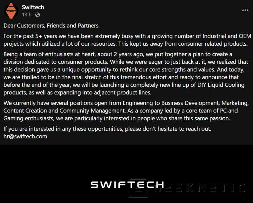 Geeknetic Swiftech returns to the Custom Liquid Cooling market and will launch new products this year 1