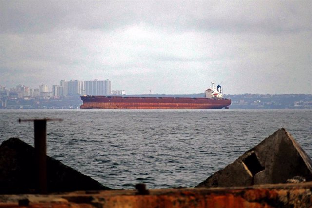 File - A ship with Ukrainian grain in the Black Sea