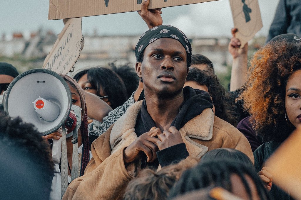 Protesters in a mobilization in Paris to defend the rights of people of African descent after the murder of George Floyd.