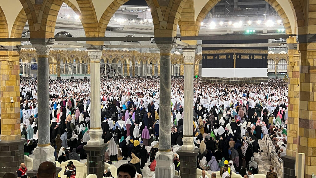 A crowd surrounds the Kaaba as the annual Hajj begins in Saudi Arabia