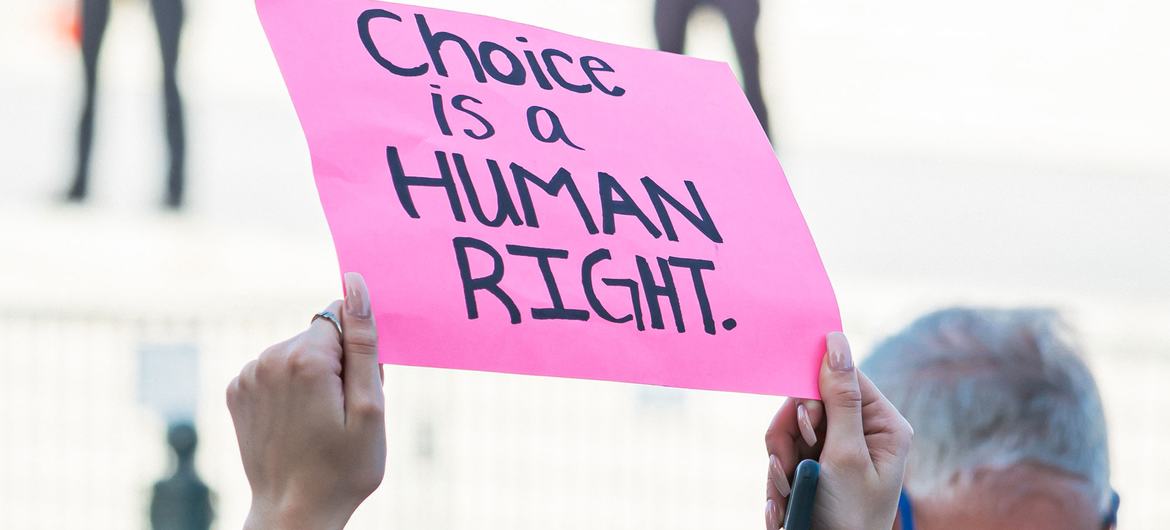 Abortion rights supporters march in front of the US Supreme Court in Washington.