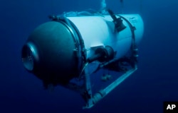 FILE - This undated photo provided by OceanGate Expeditions in June 2021 shows the company's Titan submersible.