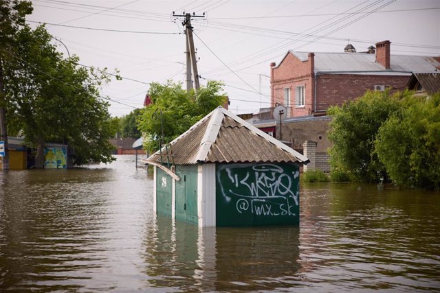 An area flooded by the destruction of the prsa in the Kherson region