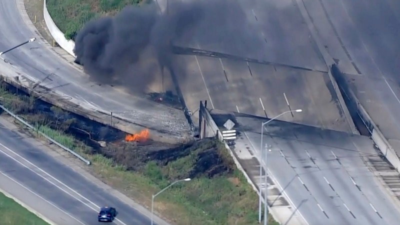 Major traffic problems after a section of the I-95 highway in Philadelphia collapsed