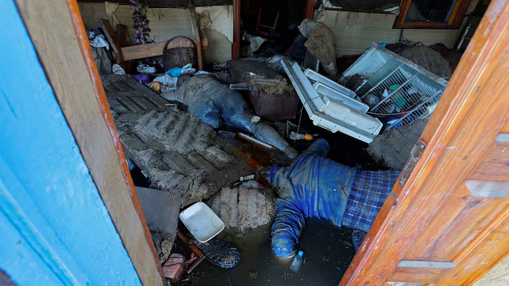 Bodies of several civilians in a flooded house in the town of Hola Prystan (Kherson).