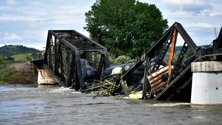 Train derailment on Montana bridge sends several cars into the Yellowstone River