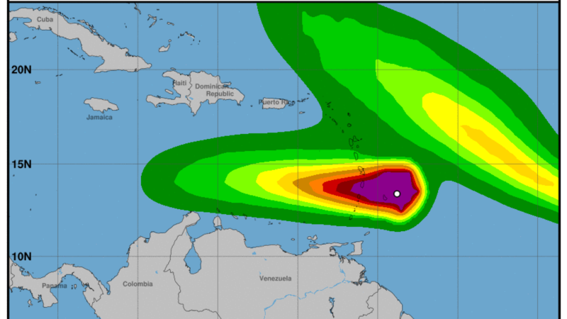 Tropical Storm Bret approaches the Windward Islands with strong winds and rain