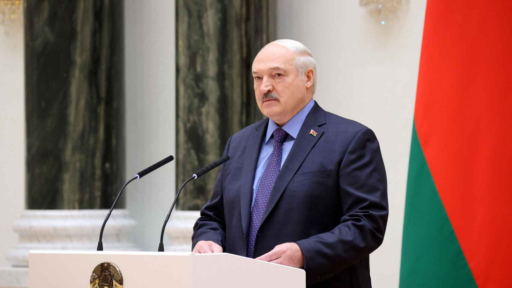 Belarusian President Alexander Lukashenko delivers a speech in Minsk on Tuesday.