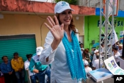 FILE - Zury Ríos Sosa, presidential candidate for the Valor and Unionista coalition, during a campaign rally in Sansare, Guatemala, on June 2, 2023. Guatemalans go to the polls on June 25.  (AP Photo/Moises Castillo, File)