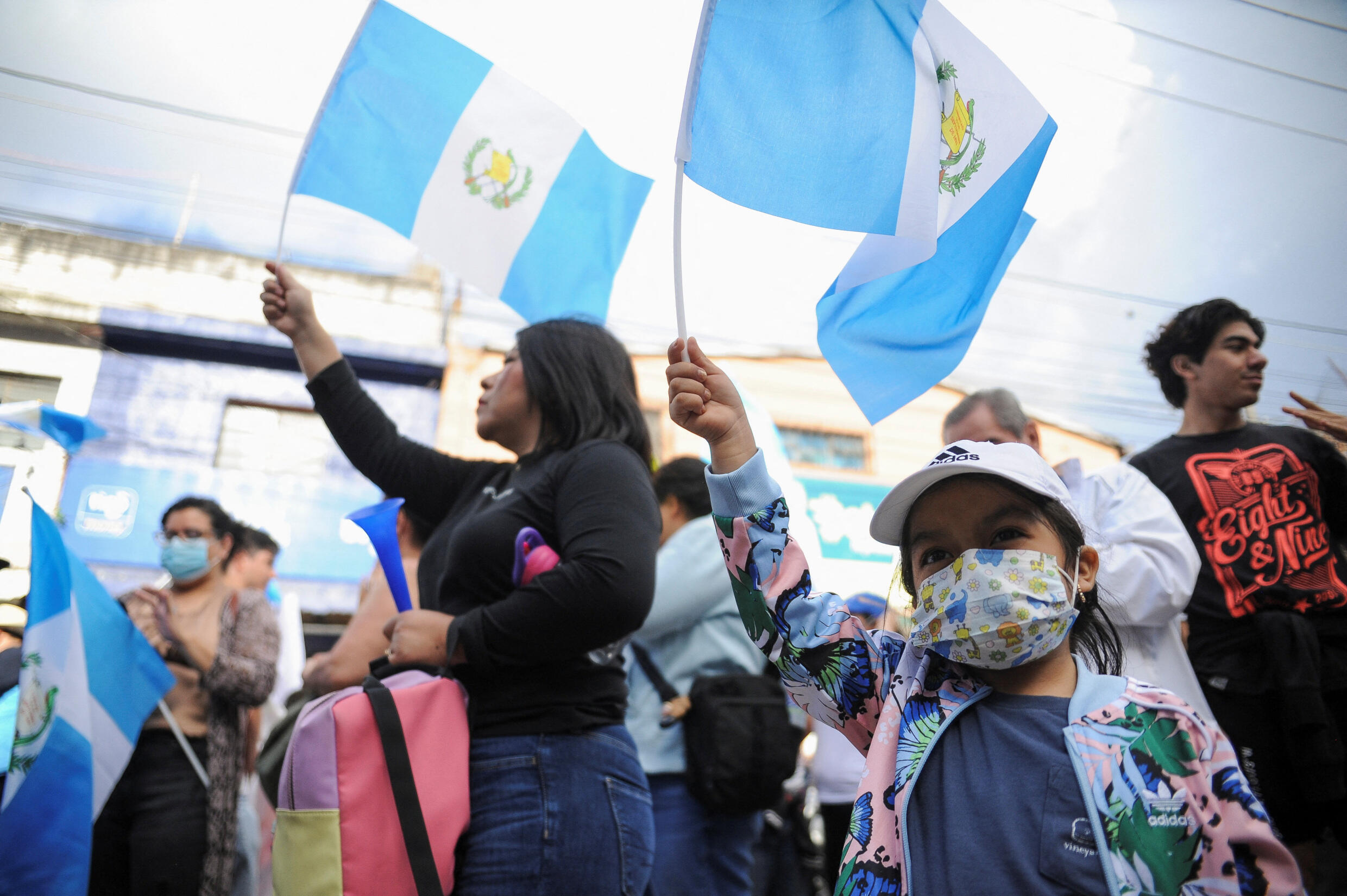 Supporters of presidential candidate Bernardo Arévalo, from the Semilla political party, protest near the Public Ministry, in Guatemala City, Guatemala, July 13, 2023.