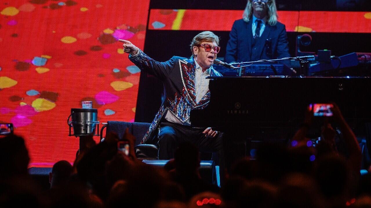 Elton John performs at the final leg of his 'Farewell Yellow Brick Road' tour in Stockholm, Saturday, July 8, 2023.