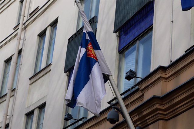 FILE - Finnish flag at a Russian consulate.