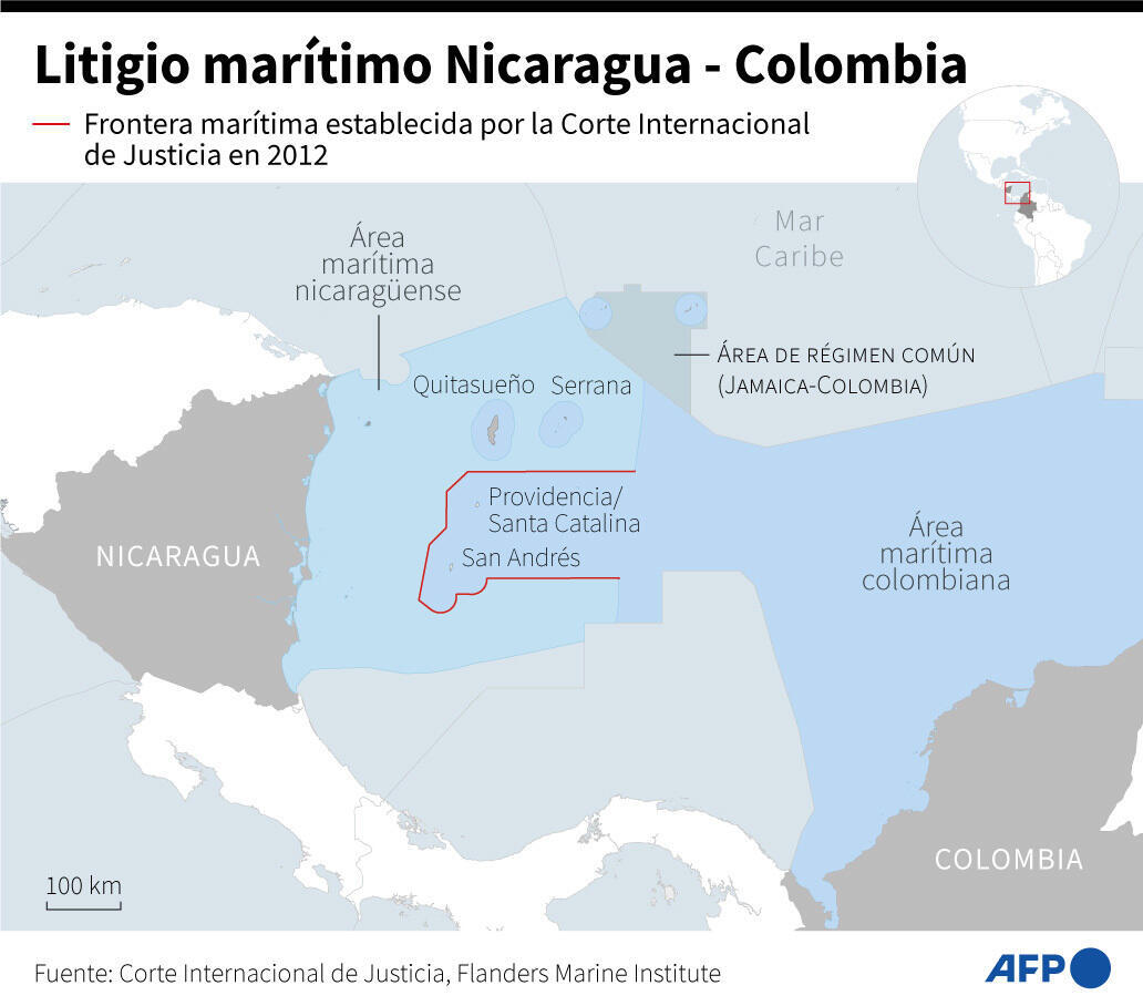 Map of the maritime border between Nicaragua and Colombia