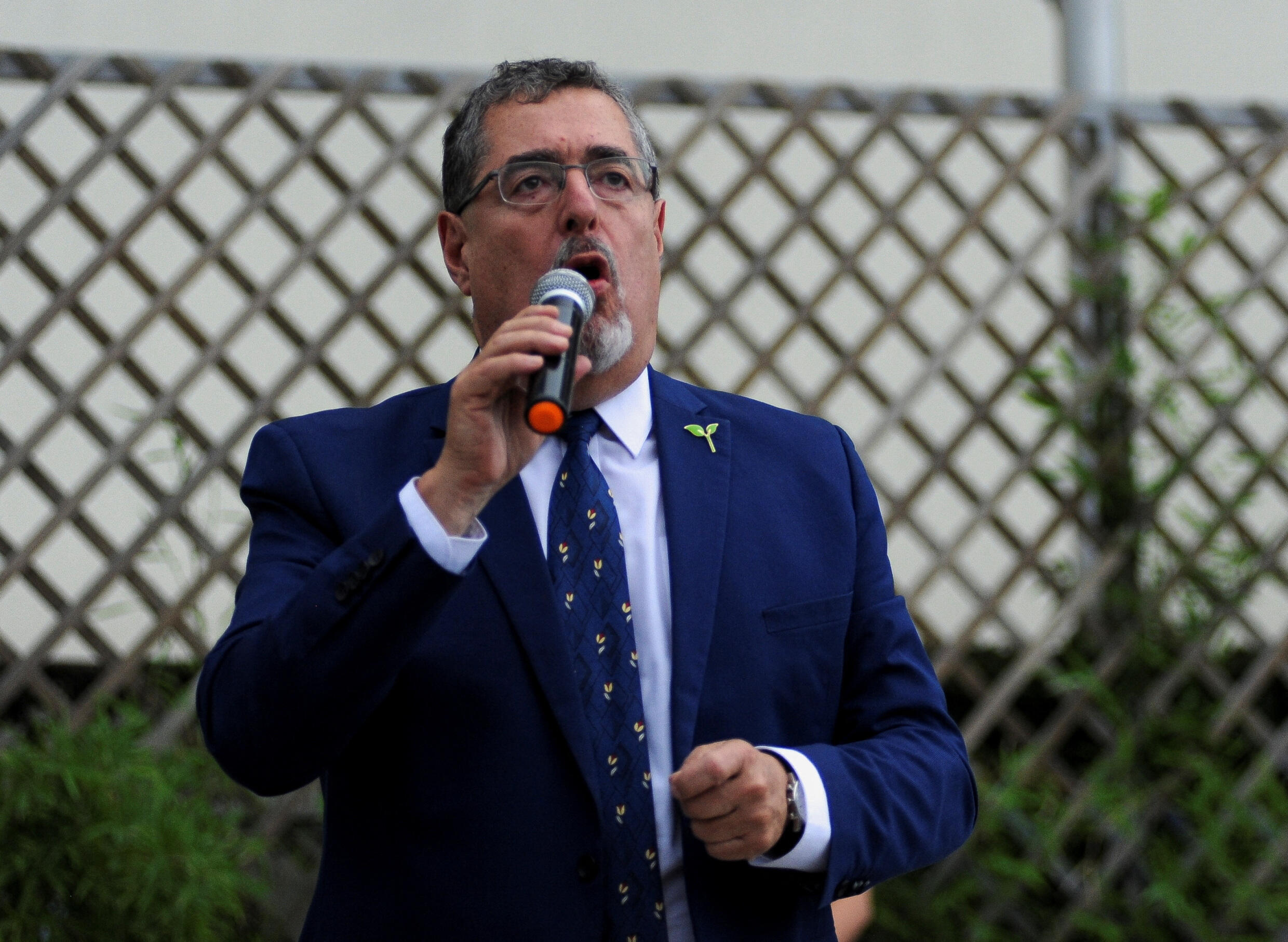 Presidential candidate Bernardo Arévalo, of the Semilla political party, delivers a speech near the Public Ministry, in Guatemala City, Guatemala, July 13, 2023.