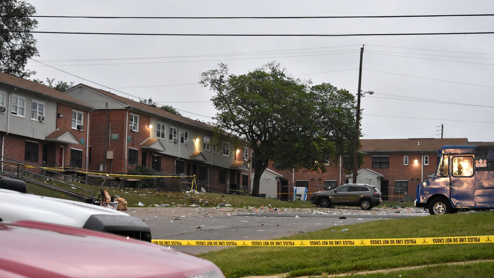 The scene of the mass shooting that occurred in Baltimore, early Sunday morning.