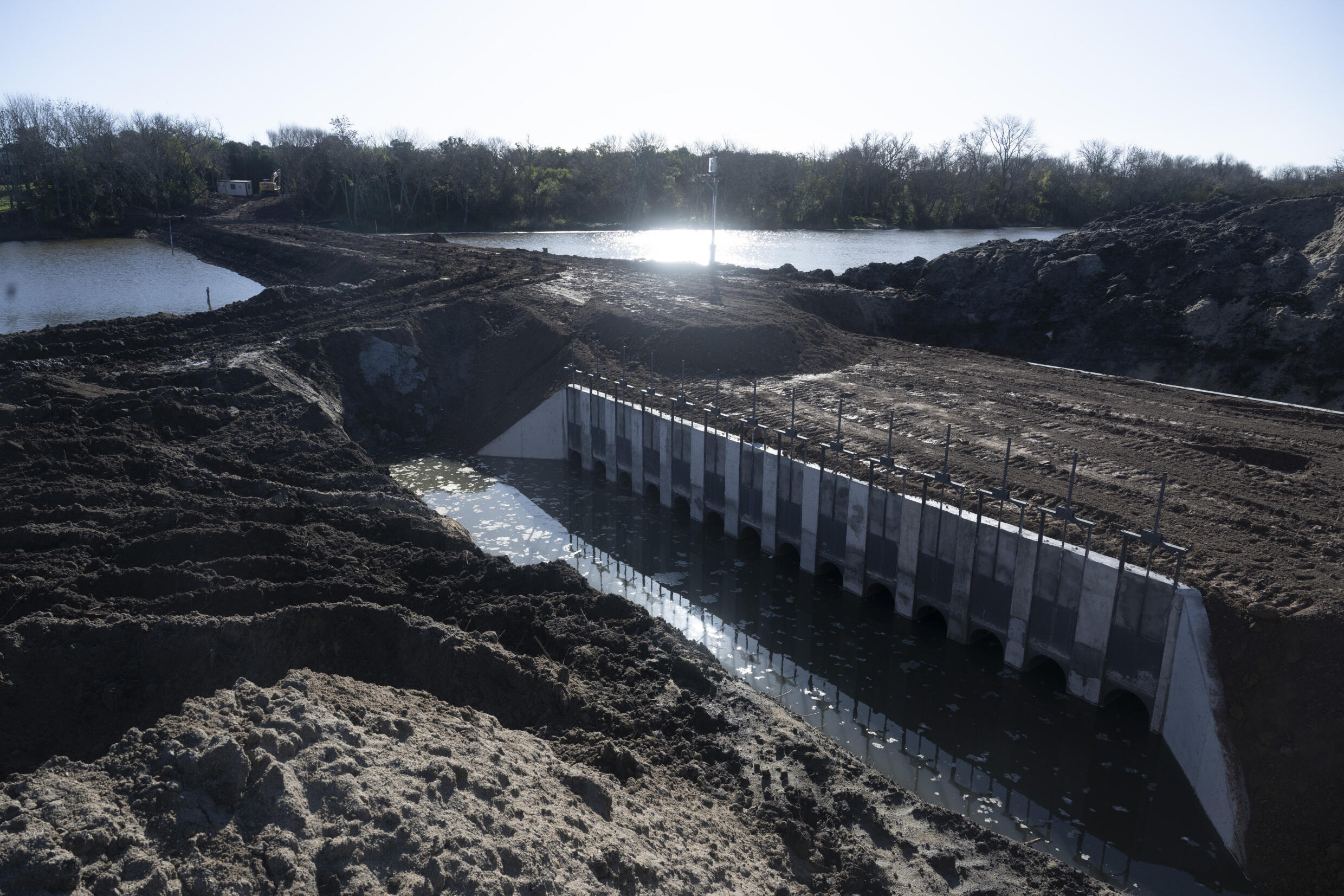 View of the Belastiqui dam, built near the Agua Corrientes plant located north of Montevideo, in an area severely affected by drought, on July 7, 2023