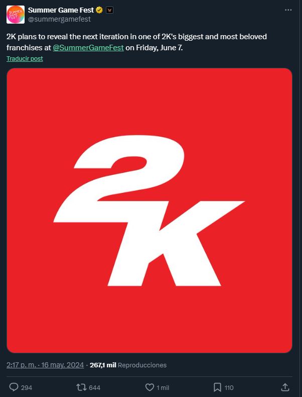 2K will announce a new video game during Summer Game Fest 2024