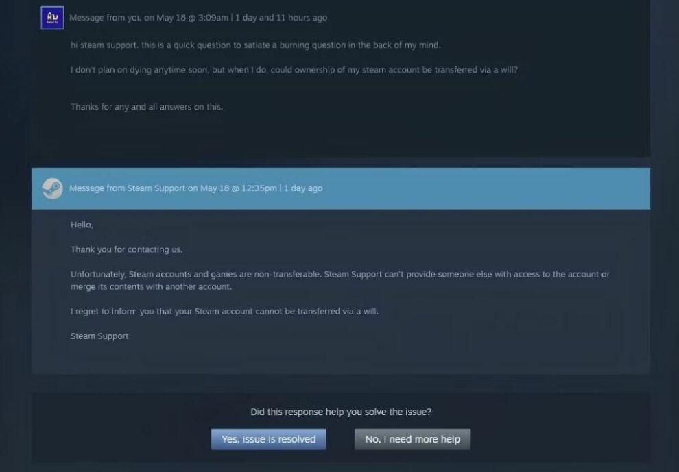 It is impossible to transfer Steam accounts and games to other users, Valve confirms