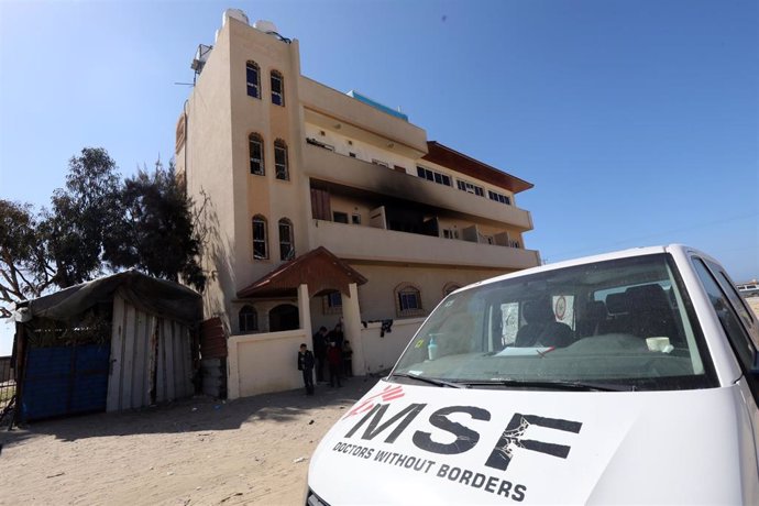 File - A view of a damaged building, belonging to the NGO Doctors Without Borders (MSF) after the attack carried out by the Israeli Army in Al Mawasi, in the Gaza Strip