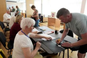 Lithuanian citizens go to the polls to vote.