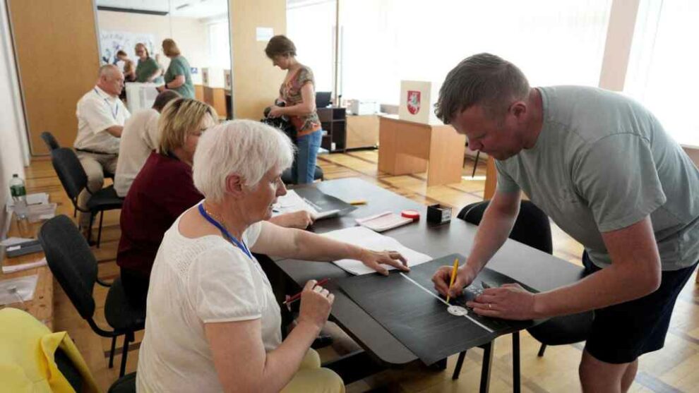 Lithuanian citizens go to the polls to vote.