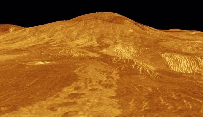 This computer-generated 3D model of the surface of Venus shows the Sif Mons volcano, which shows signs of continued activity.