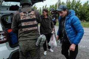 A family from Vovchansk flees the city in the face of the Russian advance and continuous artillery attacks.