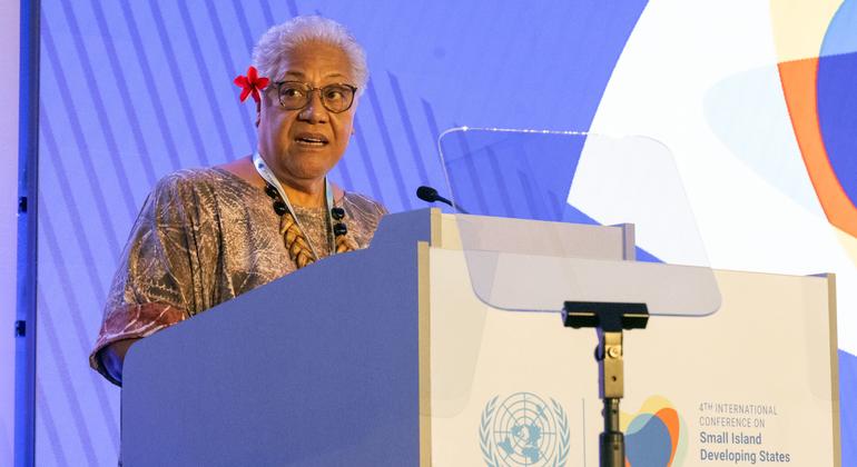 Samoan Prime Minister Fiamē Naomi Mataʻafa speaks at the fourth International Conference on Small Island Developing States (SIDS4).