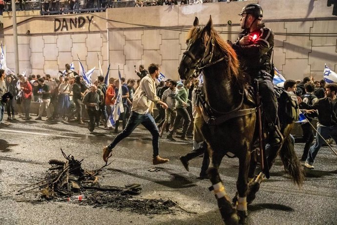 File - Police on horseback during a demonstration in Tel Aviv.