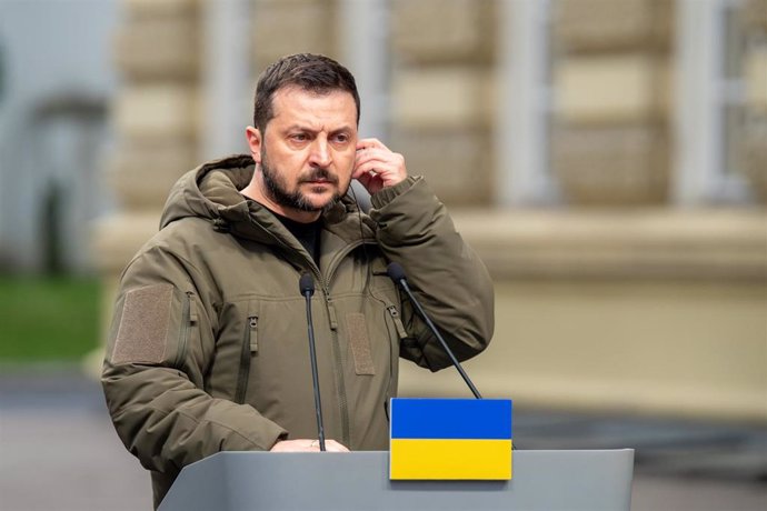 File - Ukrainian President Volodymyr Zelensky in a file image during a visit to Poland