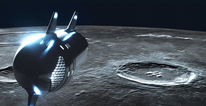 Illustration of a Starship in lunar orbit