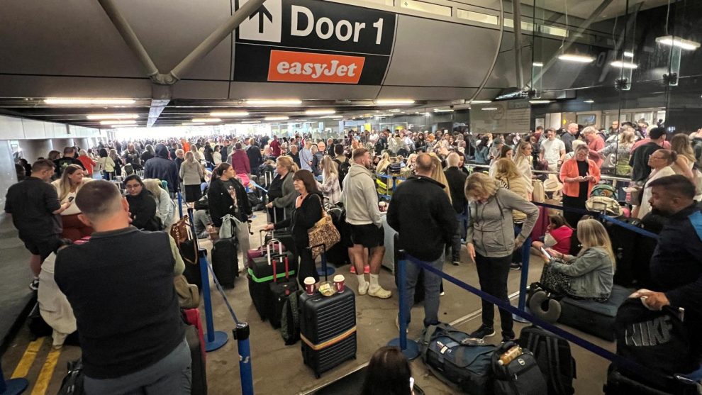 A power outage causes flight delays and cancellations