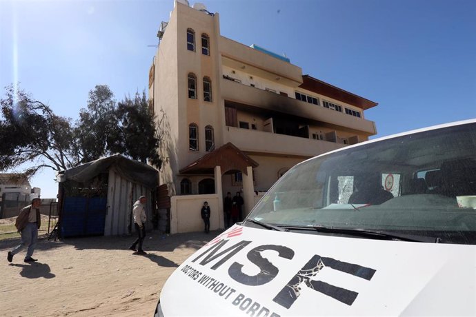 Archive - February 21, 2024, Khanyunis, Gaza Strip, Palestinian Territory: A view of a damaged building, belonging to medical charity Doctors Without Borders (MSF), following the Israeli attack in al-Mawasi, Khan Yunis, Gaza on February 21, 2024. Medical c