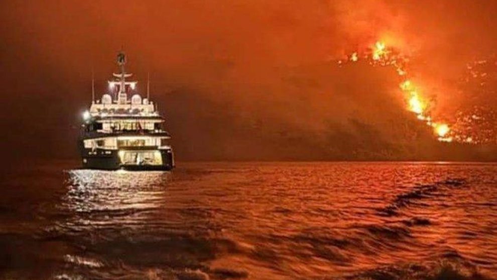 Fireworks from a yacht set fire to Hydra's only pine forest