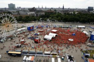 Netherlands fans stand in a fan zone before the match between Netherlands and Poland, June 16, 2024