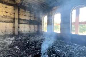 Derbent Synagogue after an attack by gunmen and a fire, in Derbent, Dagestan region, Russia.