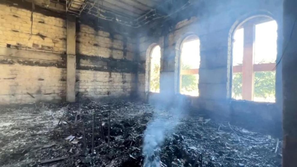 Derbent Synagogue after an attack by gunmen and a fire, in Derbent, Dagestan region, Russia.