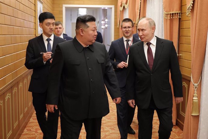 Kim Jong Un and Vladimir Putin, on the latter's official visit to Pyongyang.