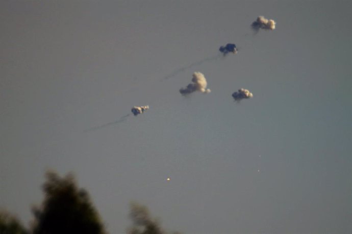 Israeli air defense intercepting Hezbollah projectiles