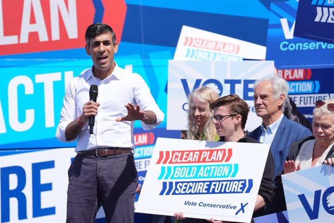 British Prime Minister Rishi Sunak at a campaign event in northeast England