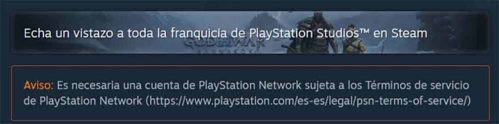 Screenshot on Steam revealing that a PSN account is required.