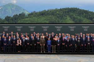 All 90 European leaders pose in Switzerland during the Ukraine Peace Summit on June 15-16, 2024.