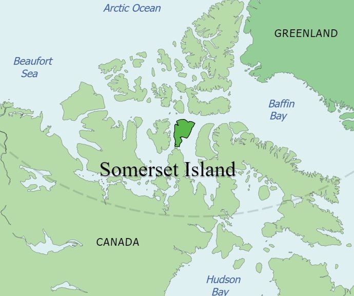 Location of Somerset Island, where human occupation has been documented