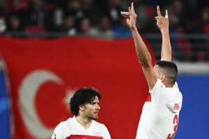 Another perspective of the controversial gesture made by Demiral in celebration of his second goal against Austria on Tuesday in the Euro 2019 round of 16 match.