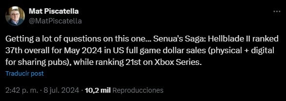 Hellblade II debuted at #37 in the US