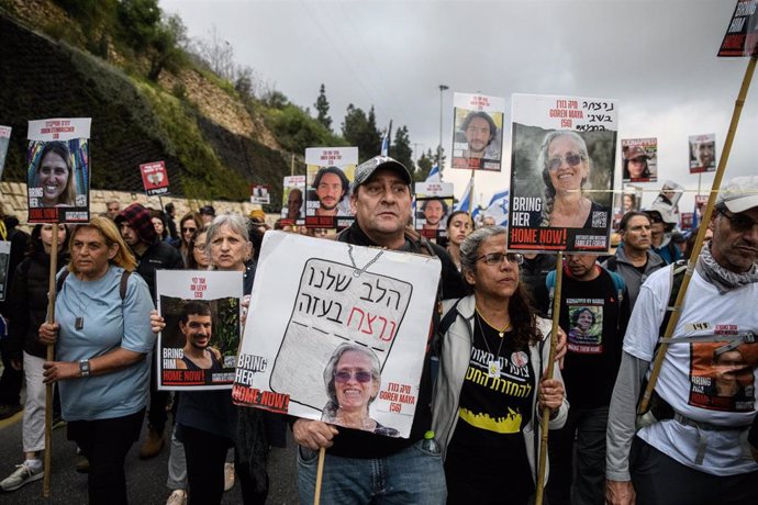 File - A poster with a photograph of hostage Maya Goren (File)