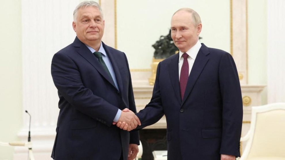 Hungarian Prime Minister Viktor Orban and Russian President Vladimir Putin in Moscow.