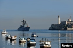 A ship of the Russian Baltic Fleet enters Havana Bay, in Havana, Cuba, July 27, 2024.