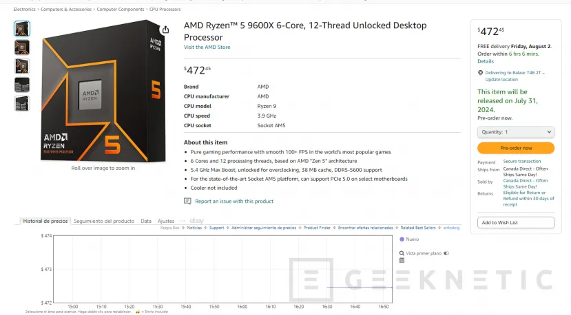 Geeknetic The AMD Ryzen 5 9600X appears on Amazon for around 317 euros 1