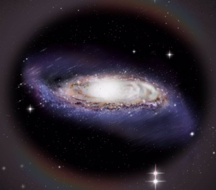 In this artist's impression, the deformation of the galactic disk "Dance with grace" Under The Torque Of The Dark Matter Halo.